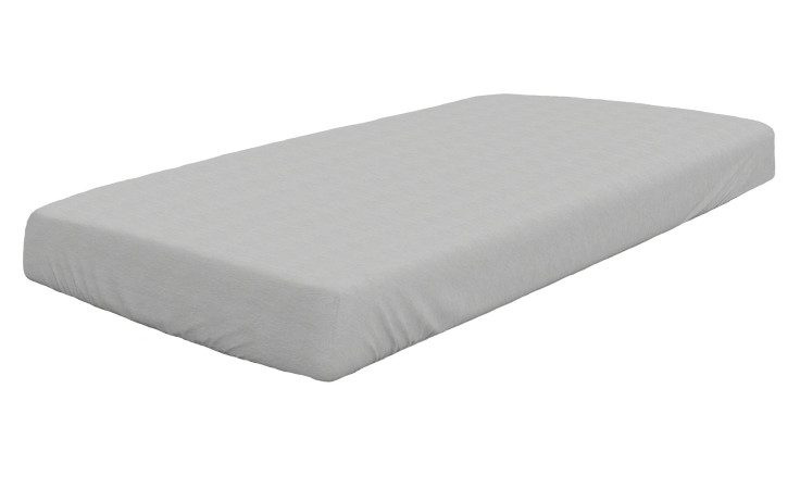 Eine Jersey-Spannbettlaken Dormisette 150 x 200 cm bedeckt eine rechteckige Matratze auf weißem Grund.