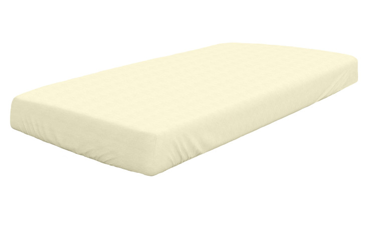 Eine rechteckige Matratze mit einer weichen Naturfaser Jersey-Spannbettlaken Dormisette 190x200cm in perlmutt beige.