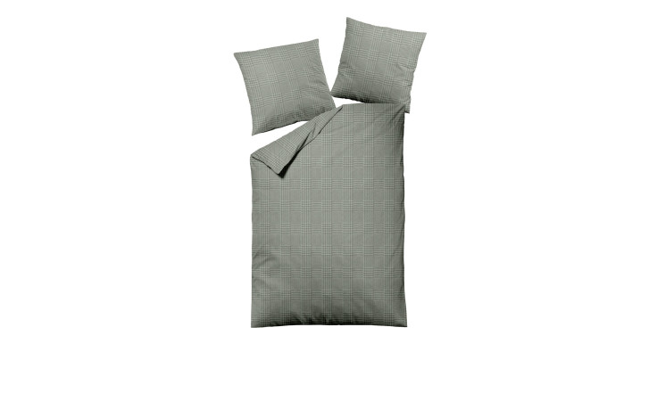 Mondo Flanell-Bettwäsche MONDO 155 x 220 cm Set mit Bettdecke und 2 Kissen, grau kariert auf weißem Hintergrund.