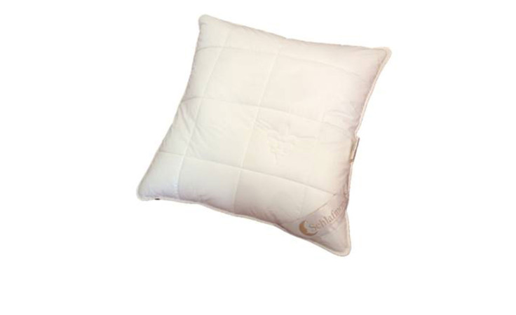 Das Schlafmond Kissen Lilly 80 x 80 cm ist ein weißes, quadratisches Kissen mit dezentem Steppmuster auf unifarbenem Untergrund.