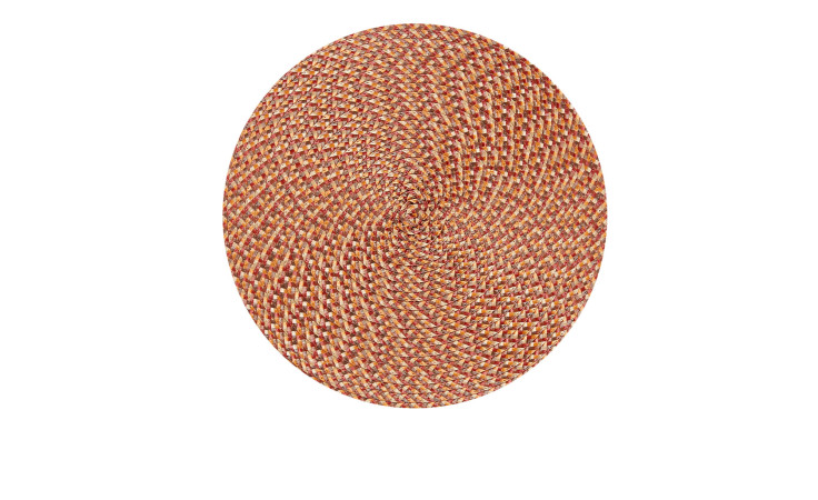 Tischset Mandala 38 cm: rundes orange-braunes Spiral-Tischset, gewebt aus Kunststoff, Durchmesser 38 cm.