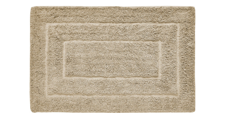 Andiamo Badematte Havanna 50 x 80 cm: beiger Rechteckteppich aus Mischgewebe mit zotteliger Struktur und erhöhter Bordüre.