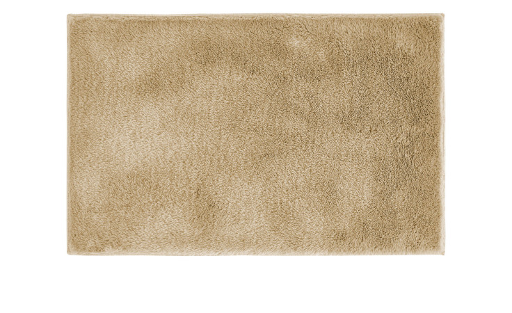 Andiamo Badematte Florida 60 cm: taupefarbener rechteckiger Plüsch-Synthetikfaser-Teppich mit weicher, zotteliger Textur.