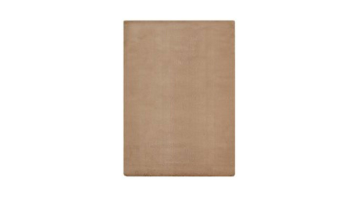 Der LUXOR living Teppich Loano 80 x 150 cm ist ein taupefarbener, rechteckiger Kunststoffteppich auf weißem Hintergrund.