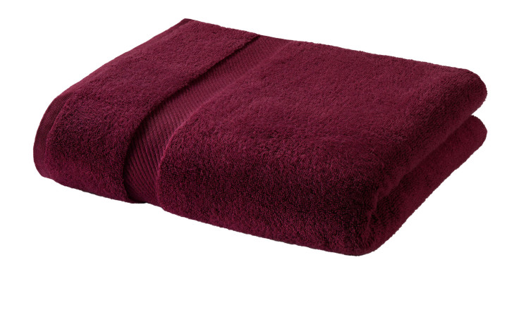 Casa Nova Duschtuch 70 x 140 cm, Bordeaux, mit Strukturstreifen, gefaltet auf weißem Hintergrund.