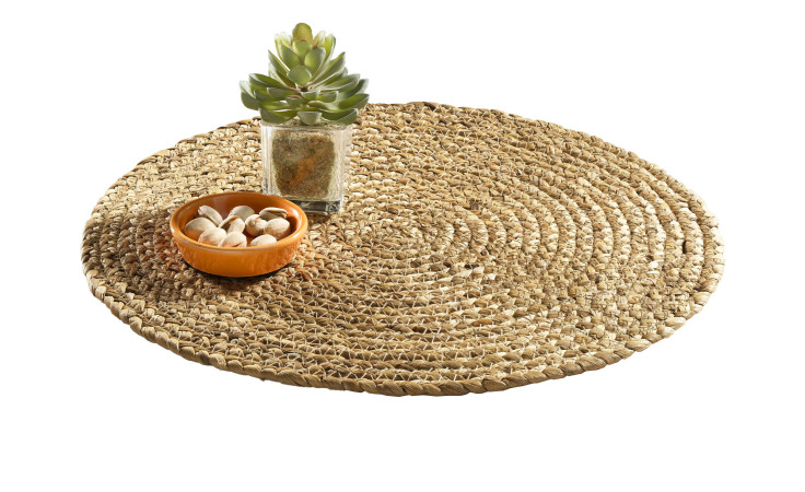 Seegras-Platzmatte 38 cm von Casa Nova, rund, aus Naturmaterial, mit Sukkulente und Schälchen auf Braun.