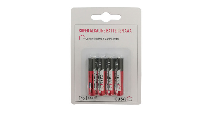 A AAA-Batterien 4er-Set von Casa Nova in Markenverpackung auf weißem Hintergrund.