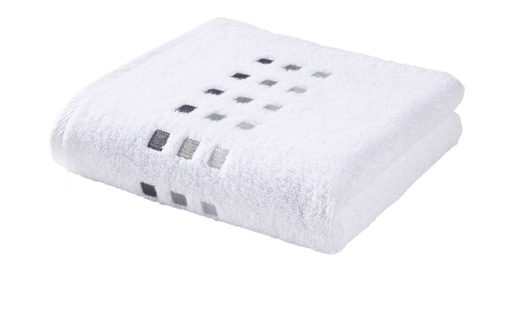 Casa Nova Frottee-Handtuch Quattri 50 x 100 cm, weiß mit schwarzen und grauen Quadraten, einzeln abgebildet.