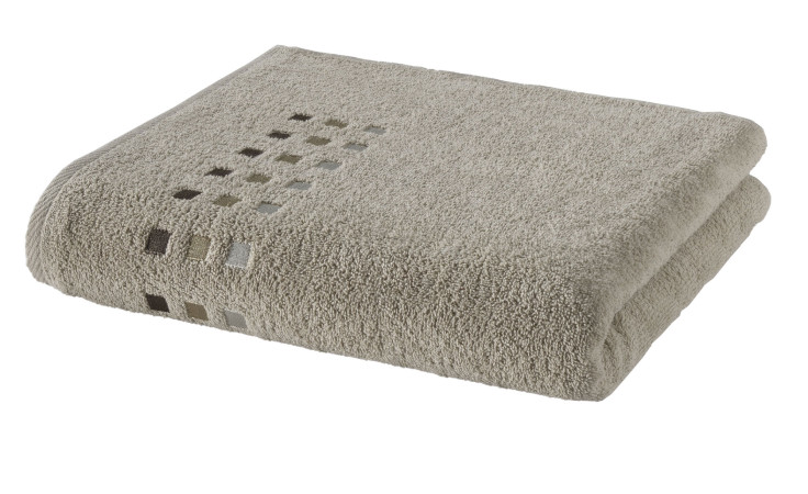 Casa Nova Duschtuch Quattri Handtuch, 70 x 140 cm, beige mit kleinen quadratischen Akzenten an einer Ecke.