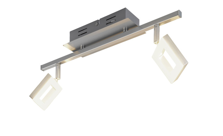 Der LED-Spot Real II von Casa Nova verfügt über zwei quadratische LEDs auf einem silberfarbenen Metallstab, der von unten gezeigt wird.