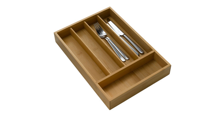 Der Casa Nova Besteckkasten 36 x 5 x 25 cm ordnet Gabel, Messer und Löffel in separaten Fächern.