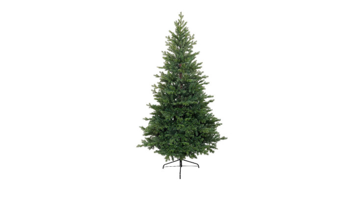 Grüner Kunststoff-Weihnachtsbaum Tannenbaum Allison 210 cm mit Metallständer, isoliert auf Weiß.