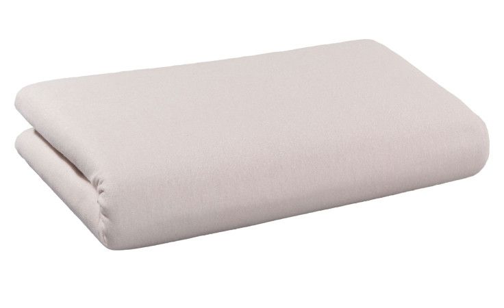 Ein gefaltetes Casa Nova Biber-Spannbettlaken 100 x 200 cm in Hellbeige, abgebildet auf weißem Hintergrund.