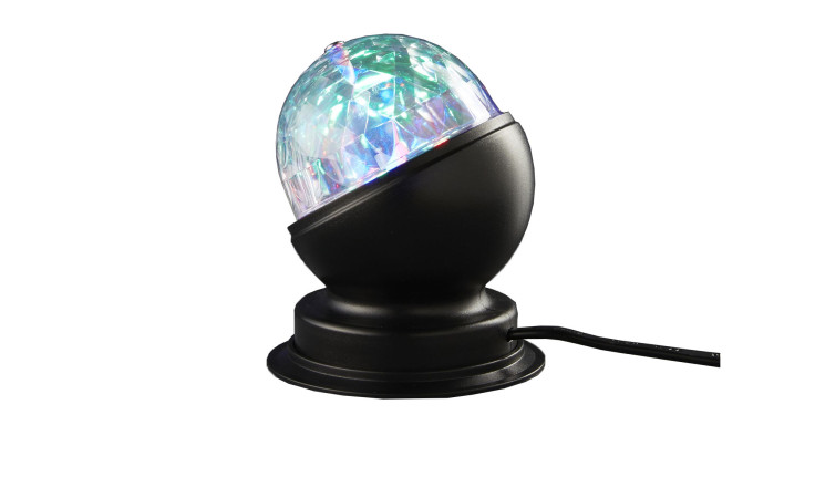 Das Casa Nova LED-Discolicht Flash mit schwarzem Sockel und 8cm Glühbirne leuchtet lebhaft auf weißem Hintergrund.