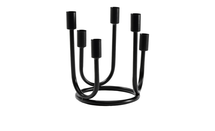 Casa Nova Kerzenhalter 20 x 20 cm: schwarzes Metall, fünf Arme im Kreis auf runder Basis.