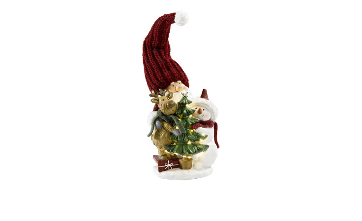 Weihnachtsmann 38 cm in mehreren Farben mit einem Schneemann, Rehntier und einem Tannenbaum mit Lichterkette. 