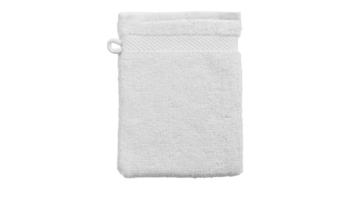 Casa Nova Waschhandschuh 16 x 21 cm, weiß, mit Aufhängeschlaufe, montiert und isoliert auf weißem Hintergrund.