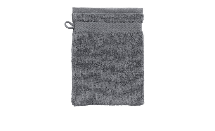 Casa Nova Waschhandschuh 16 x 21 cm in Anthrazit mit Aufhänger, montiert auf weißem Hintergrund fotografiert.