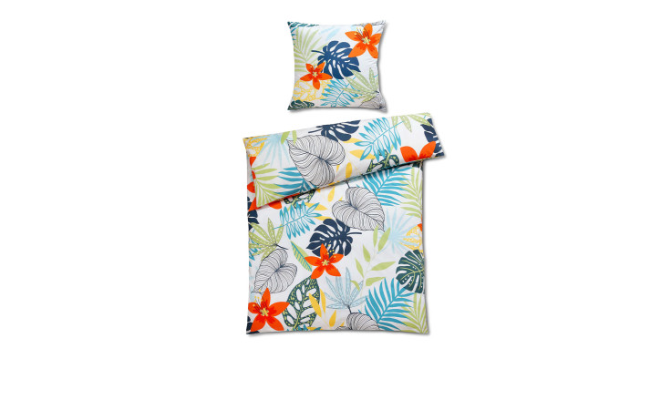 Satin Bettwäsche 135 x 200 cm mehrfarbig mit Blumen.