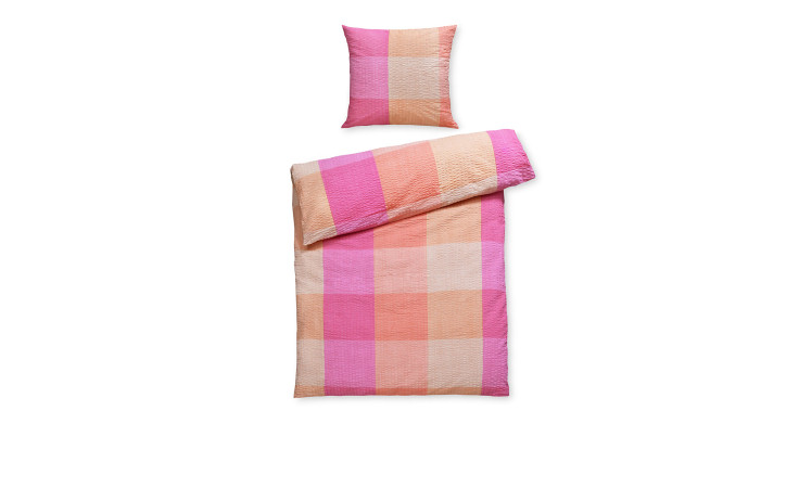 Seersucker-Bettwäsche 135 x 200 cm in Orange und Pink.
