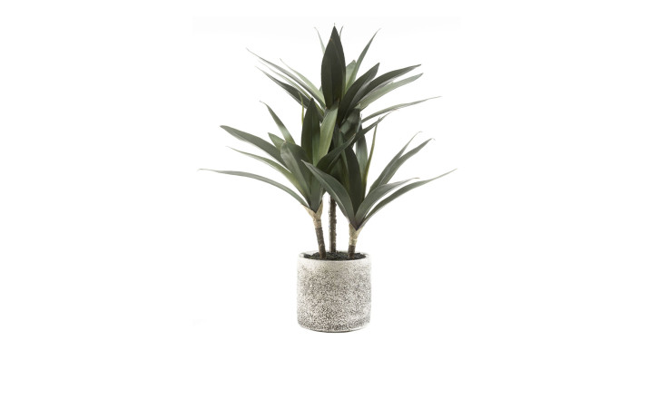 Yucca-Palme 43 cm in grünen Blättern und braunen Stiel aus Kunststoff.