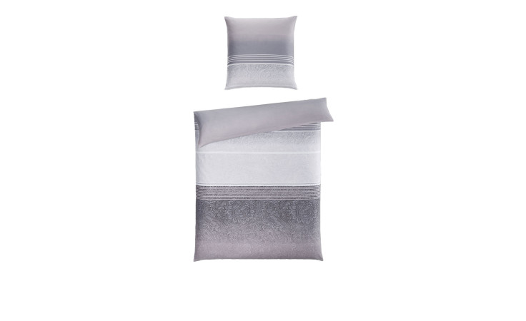Grau-weiße Satin-Bettwäsche 135 x 200 cm mit Bettdeckenbezug, Kissenbezug, und eleganten Verlaufsstreifen.