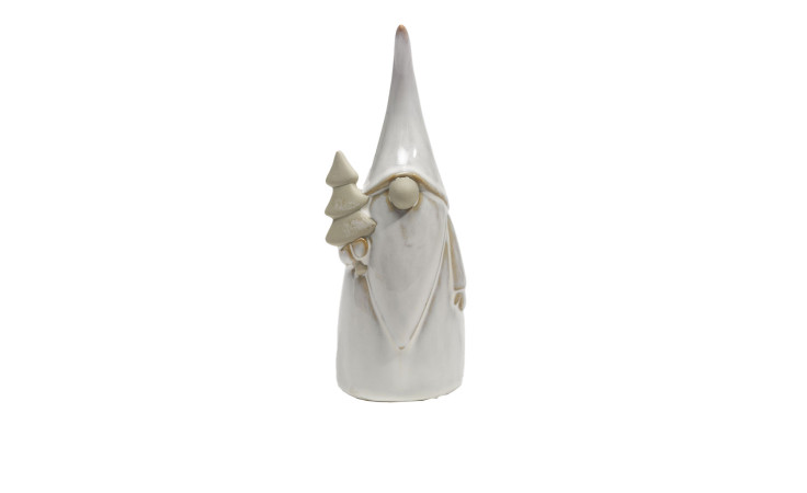 Weihnachtsmann 17,5 cm Keramikfigur mit hohem Hut und grünem Weihnachtsbaum auf weißem Hintergrund.