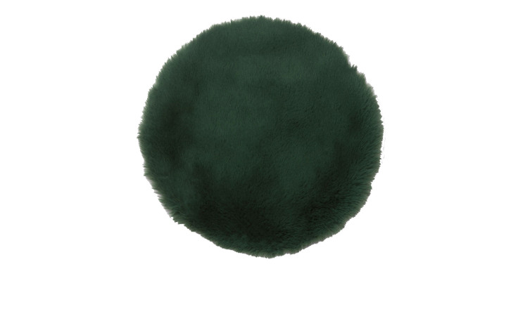 Ein rundes, grünes Sitzkissen 35 cm aus Kunstfaser mit einer flauschigen Textur auf weißem Hintergrund.