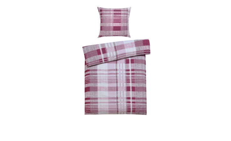 Flanell-Bettwäsche 135 x 200 cm in rosa-weißem Karo mit Kissenbezug, auf weißem Hintergrund.