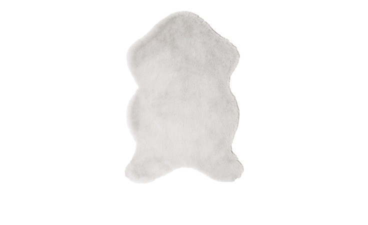 Kunstfell 60 x 90 cm: weißer, unregelmäßig geformter Kunstfellteppich mit weicher, flauschiger Textur, Material Synthetikfaser.