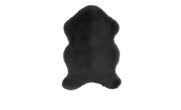 Kunstfell 60 x 90 cm: Schwarzer anthrazitfarbener Kunstfellteppich mit unregelmäßiger Fellform aus weichen Kunstfasern.