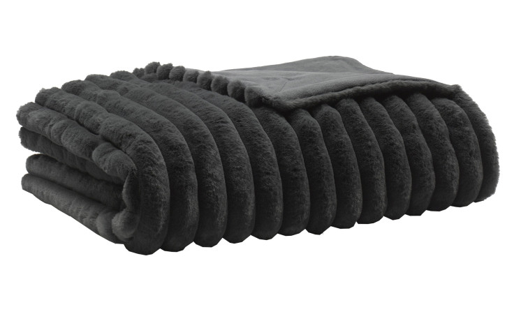 Eine gefaltete, geriffelte Plüschdecke "Decke geriffelt 150 x 200 cm" in dunkelgrau, aus weicher Kunstfaser.