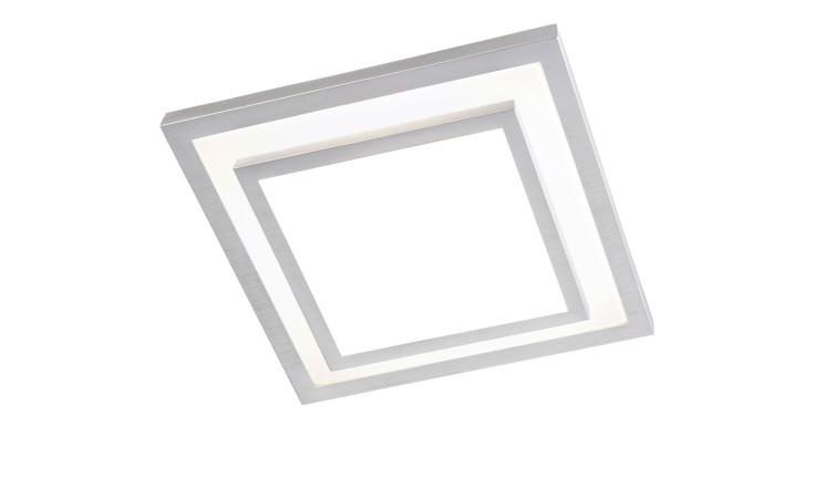 LED-Deckenleuchte Clipper III 37,5 cm mit zwei ineinander geschachtelten silberfarbenen Rahmen, abgebildet vor weißem Hintergrund.