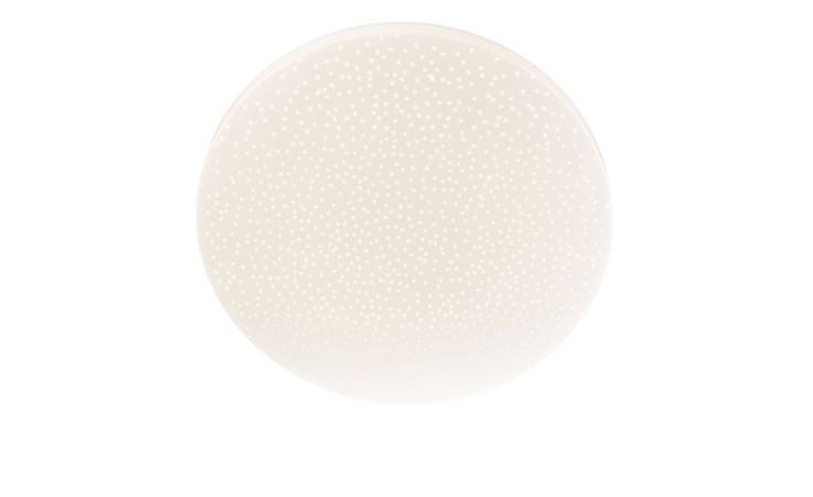 Die LED-Deckenleuchte Clean Star 29,5 cm ist rund, weiß und hat kleine, gleichmäßig verteilte Löcher auf der Oberfläche.