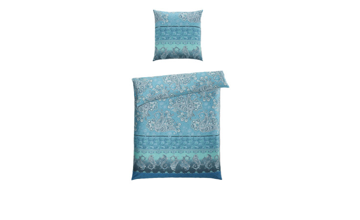 Blaue und blaugrüne Satin-Bettwäsche 135 x 200 cm mit floralem Muster, inklusive passendem Kissenbezug.