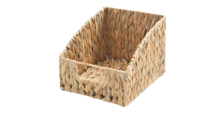 Aufbewahrungskorb 22 cm aus Wasserhyazinthe, rechteckig, niedrige Front und hohe Seiten, naturfarben.