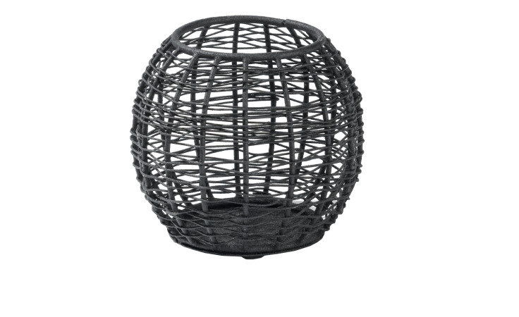 Schwarzes, ovales Windlicht 12 cm mit offenem Gitterdesign - ideal für moderne Einrichtungen.