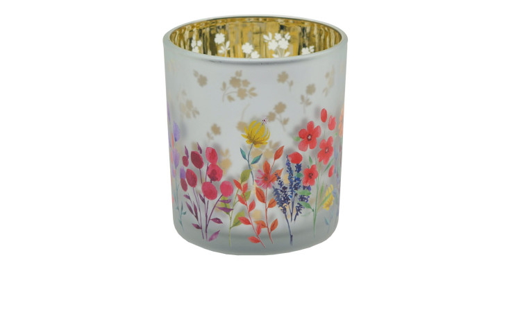 Windlicht 8 cm mit bunten Blumen