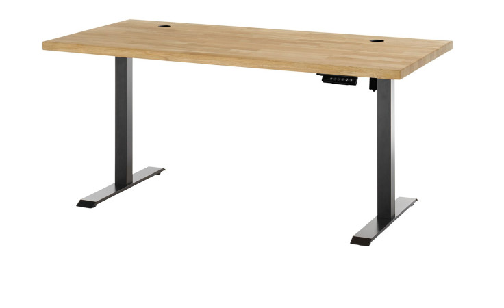 Elektro-Schreibtisch Pronto in Eiche Massivholz mit schwarzem Gestell
