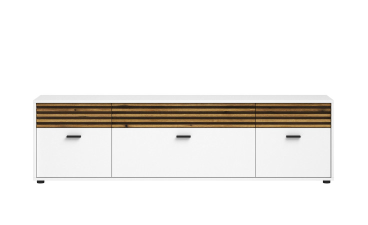 Lowboard Lanzerote, in der Farbausführung Weiß / Evoke oak, Frontansicht