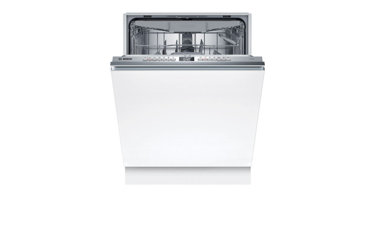 BOSCH Geschirrspüler SMH4HVX14E, geöffnet, mit VarioFlex-Körben, Bedienfeld und sichtbarer Info-Leuchte an der Vorderseite.