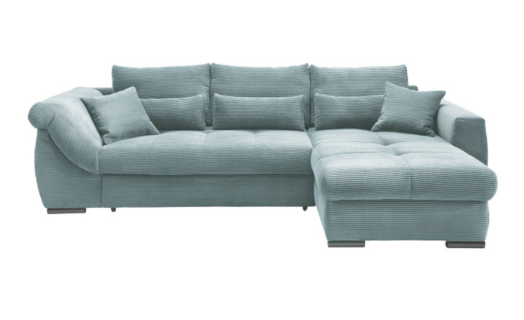 Wohnlandschaft Folkestone mit Cord-Stoff im Farbton Aqua bezogen, Ottomane rechts, mit 8 Kissen