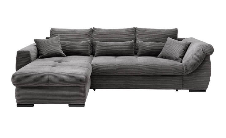 Wohnlandschaft Folkestone mit grauem Cord-Stoff bezogen, Ottomane links, mit 8 Kissen