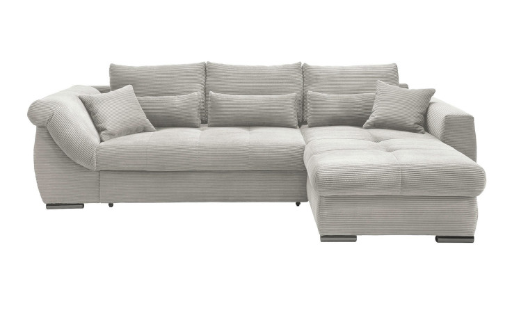 Wohnlandschaft Folkestone mit Cord-Stoff in silber bezogen, Ottomane rechts, mit 8 Kissen