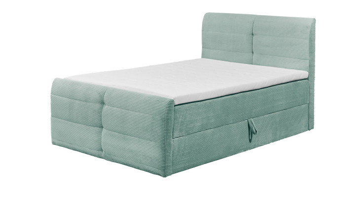 Hellgrünes Madison-Boxspringbett, 120 x 200, mit einem gesteppten Kopfteil und einer Stoffschublade mit Stauraum.