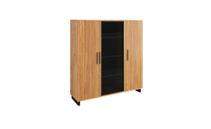 Highboard Milano, in der Farbausführung Akustikpaneel Eiche, mit einer Glastür