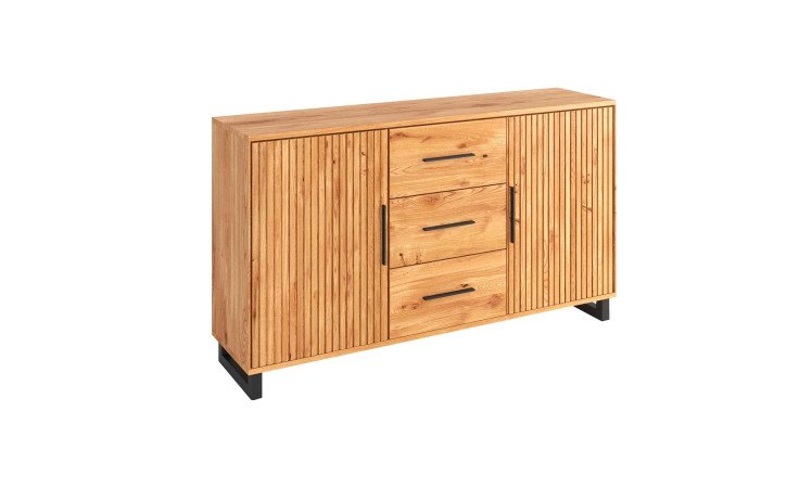 Sideboard Milano, in der Farbausführung Akustikpaneel Eiche, mit 2 Türen und 3 Schubkästen