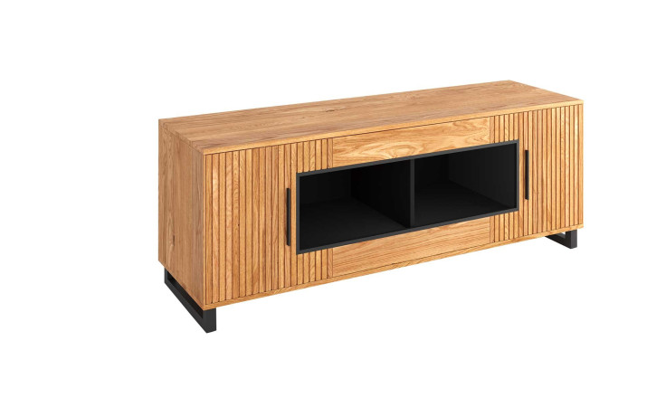 TV-Kommode Milano, in der Frontausführung Akustikpaneel Eiche, Massiv, mit 2 Türen und 2 Fächer 