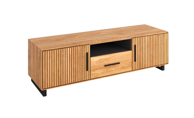 TV-Kommode Milano, in der Frontausführung Akustikpaneel Eiche, Massiv, mit 2 Türen, 1 Schulade und 1 Fach