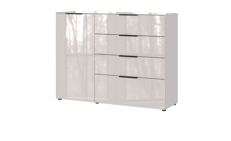 Kommode Owingen in Kaschmir/Glas mit 4 Schublade und 1 Tür